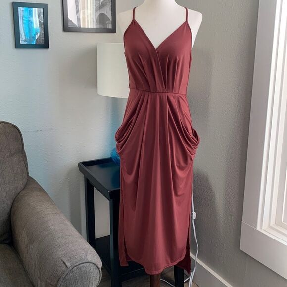BCBGeneration draped midi dress halter top style sz xs NWOT - Picture 2 of 14